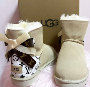 L V UGG fur sandals